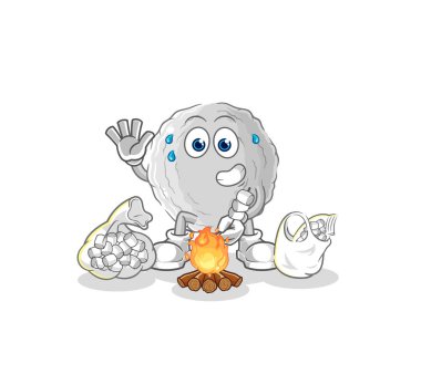 the rock roasting marshmallows. cartoon mascot vecto