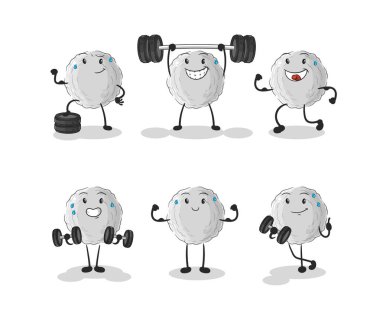 the rock exercise set character. cartoon mascot vecto