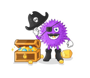 the spiky ball pirate with treasure mascot. cartoon vecto