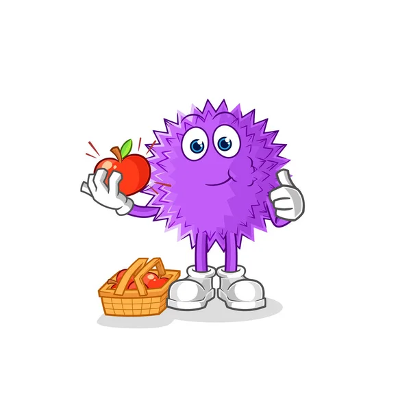 Spiky Ball Eating Apple Illustration Character Vecto — Stock Vector