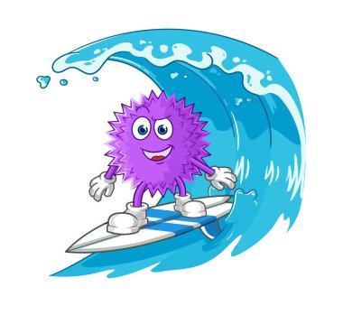 the spiky ball surfing character. cartoon mascot vecto
