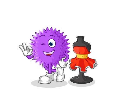 the spiky ball holding dynamite detonator. cartoon mascot vecto