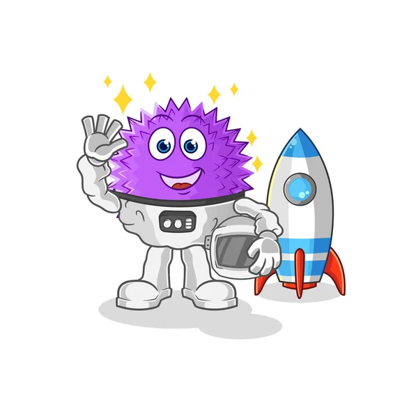 Spiky Ball Astronaut Waving Character Cartoon Mascot Vecto — Stock Vector