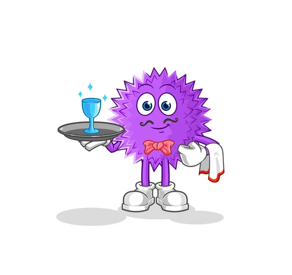 Spiky Ball Waiter Cartoon Cartoon Mascot Vecto — Wektor stockowy