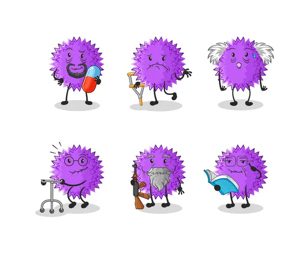 Spiky Ball Virus Cute Cartoon Icons Vector Illustration Vettoriale Stock