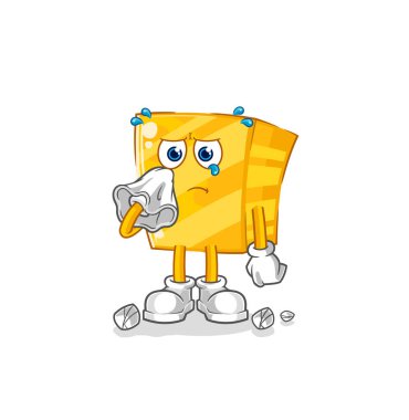 the gold cry with a tissue. cartoon mascot vecto