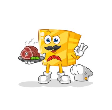 the gold chef with meat mascot. cartoon vecto