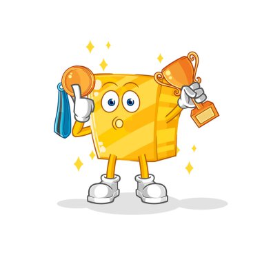 the gold winner with trophie. cartoon characte