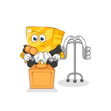 the gold judge holds gavel. character vecto