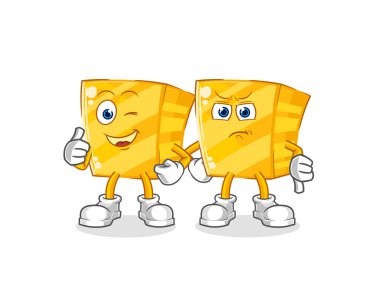 the gold thumbs up and thumbs down. cartoon mascot vecto