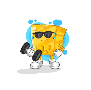 the gold lifting dumbbell vector. cartoon characte