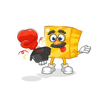 the gold prank glove in the box. cartoon masco