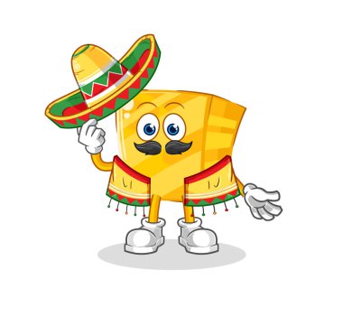 the gold Mexican culture and flag. cartoon mascot vecto