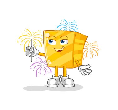 the gold with fireworks mascot. cartoon vecto