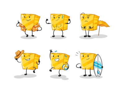 the gold beach vacation set character. cartoon mascot vecto