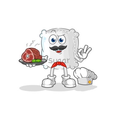 the sugar sack chef with meat mascot. cartoon vecto