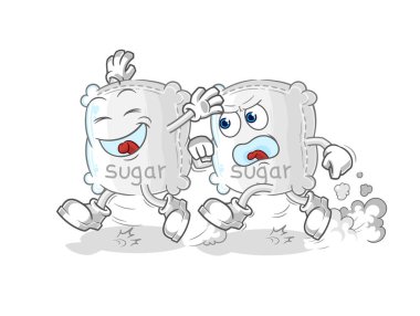 the sugar sack play chase cartoon. cartoon mascot vecto