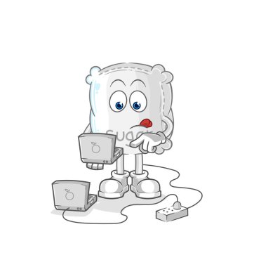 the sugar sack with laptop mascot. cartoon vecto