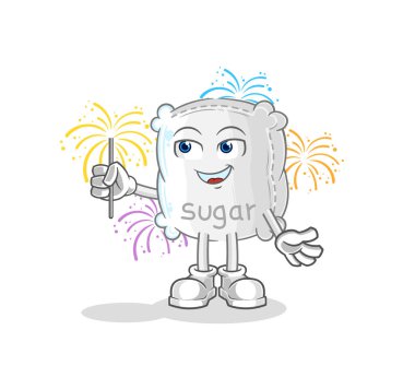the sugar sack with fireworks mascot. cartoon vecto