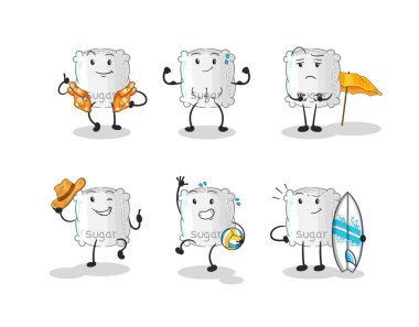 the sugar sack beach vacation set character. cartoon mascot vecto