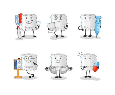 the sugar sack doctor group character. cartoon mascot vecto