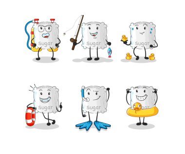 the sugar sack water activity group. cartoon mascot vecto