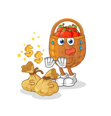 the apple basket refuse money illustration. character vecto