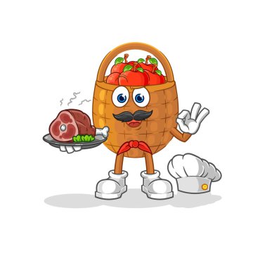 the apple basket chef with meat mascot. cartoon vecto
