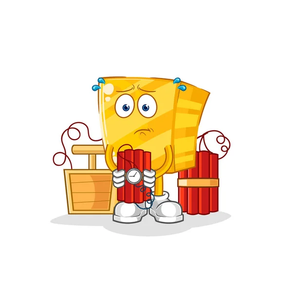 Gold Holding Dynamite Character Cartoon Mascot Vecto — Stok Vektör