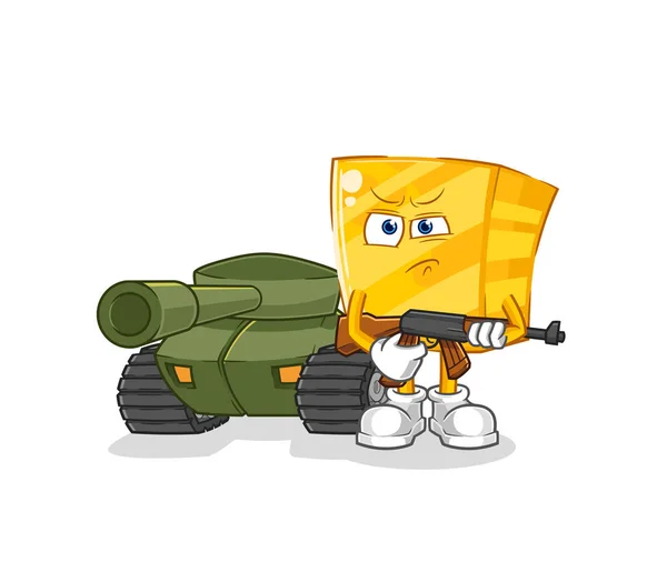 Gold Soldier Tank Character Cartoon Mascot Vecto — Stockvector