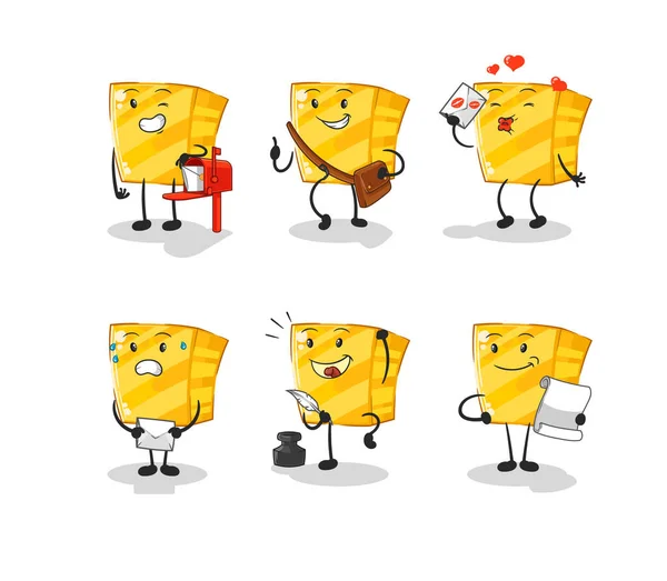 Gold Postman Set Character Cartoon Mascot Vecto — Stockvektor
