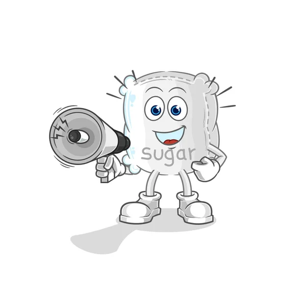 Sugar Sack Holding Hand Loudspeakers Vector Cartoon Characte — Stock Vector