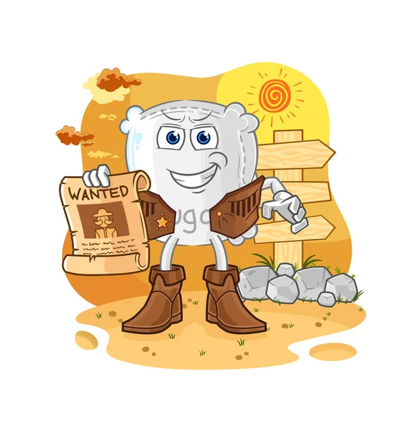 Sugar Sack Cowboy Wanted Paper Cartoon Mascot Vecto — ストックベクタ