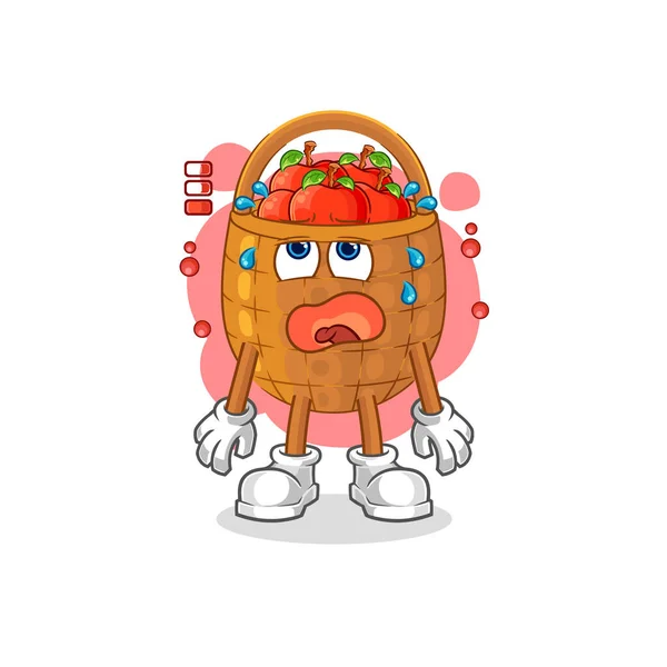 Apple Basket Low Battery Mascot Cartoon Vecto — Stock vektor