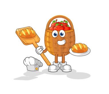 the apple basket baker with bread. cartoon mascot vecto