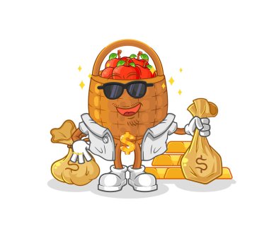 the apple basket rich character. cartoon mascot vecto