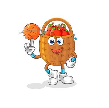 the apple basket playing basket ball mascot. cartoon vecto