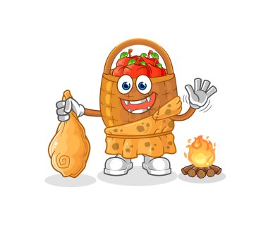 the apple basket ancient cartoon. cartoon mascot vecto