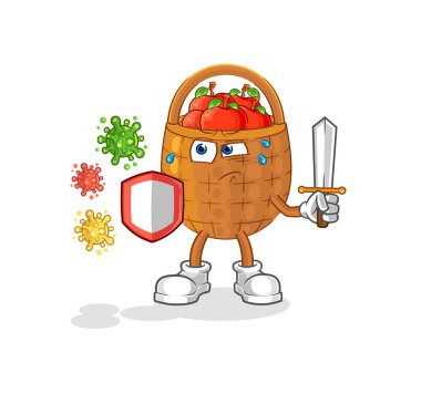 the apple basket against viruses cartoon. cartoon mascot vecto