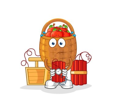 the apple basket holding dynamite character. cartoon mascot vecto