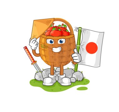 the apple basket japanese vector. cartoon characte