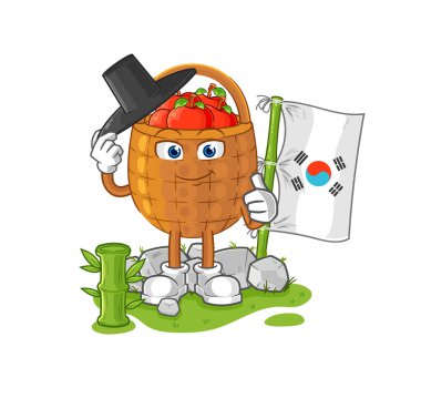 the apple basket korean character. cartoon mascot vecto