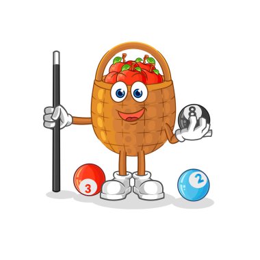 the apple basket plays billiard character. cartoon mascot vecto