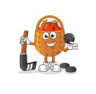 the apple basket playing hockey vector. cartoon characte