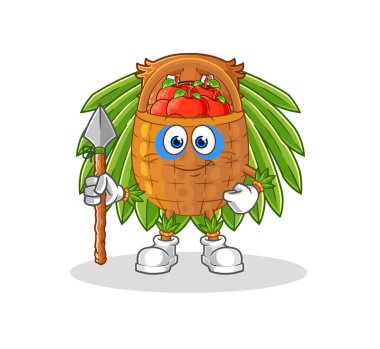 the apple basket tribal man mascot. cartoon vecto
