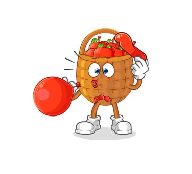 the apple basket pantomime blowing balloon. cartoon mascot vecto