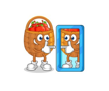 the apple basket looking into mirror cartoon. cartoon mascot vecto
