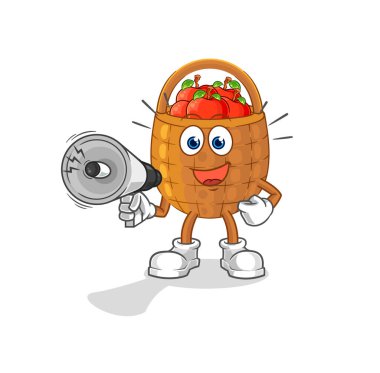 the apple basket holding hand loudspeakers vector. cartoon characte