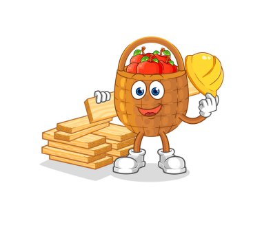 the apple basket builder vector. cartoon characte