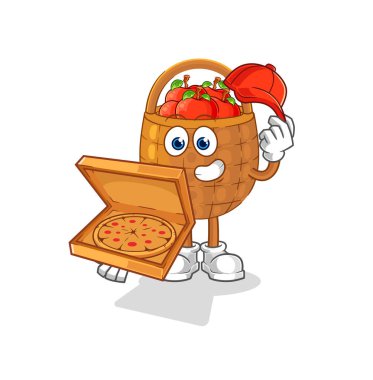 the apple basket pizza delivery boy vector. cartoon characte